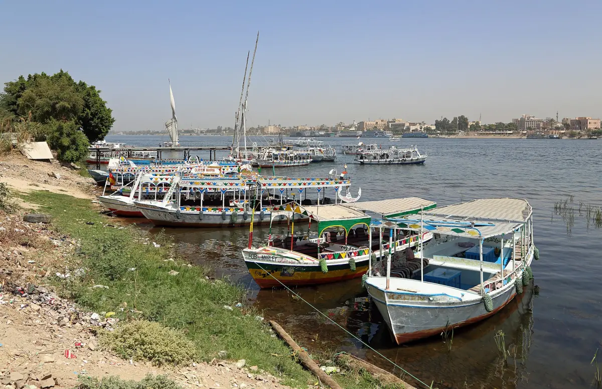 Motorboats on the Nile bank at Luxor